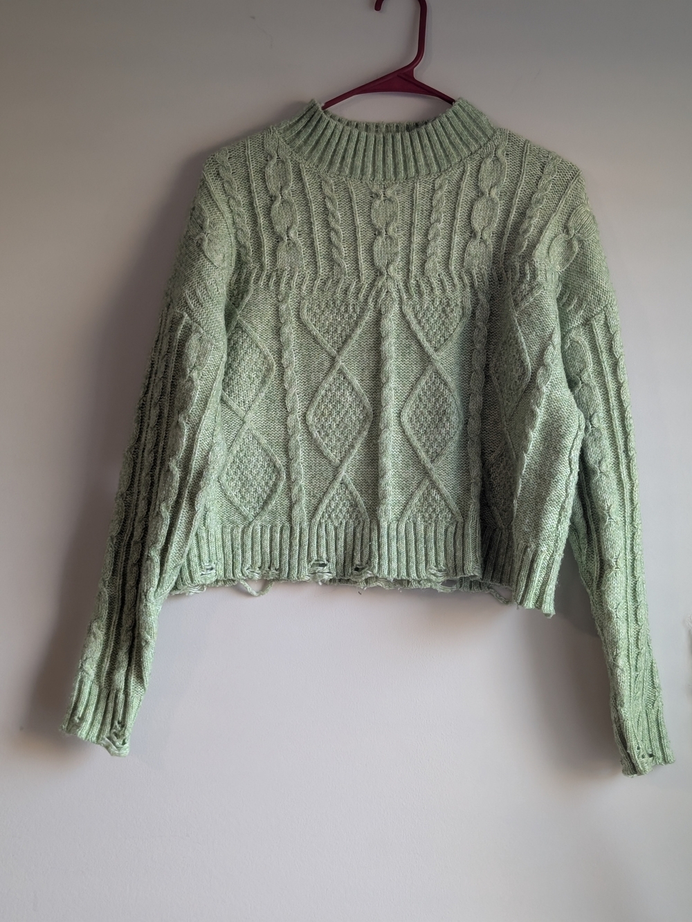 Almost Famous Mint Green Cable Knit Cropped Sweater